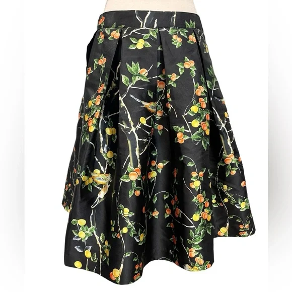 Modasize Black Fruit Print Pleated Midi Skirt Size L - Picture 4 of 8